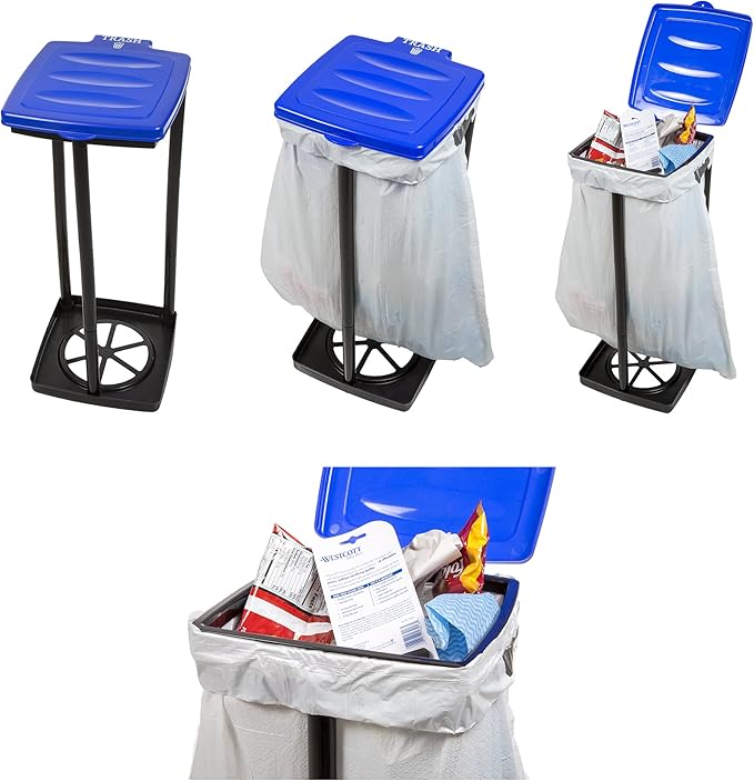 Wakeman Portable Trash Bag Holder – Collapsible 13-Gallon Garbage Bin for Indoor/Outdoor Use, Camping, Recycling, and Parties – Durable Plastic Trash Can Outdoors (Blue)