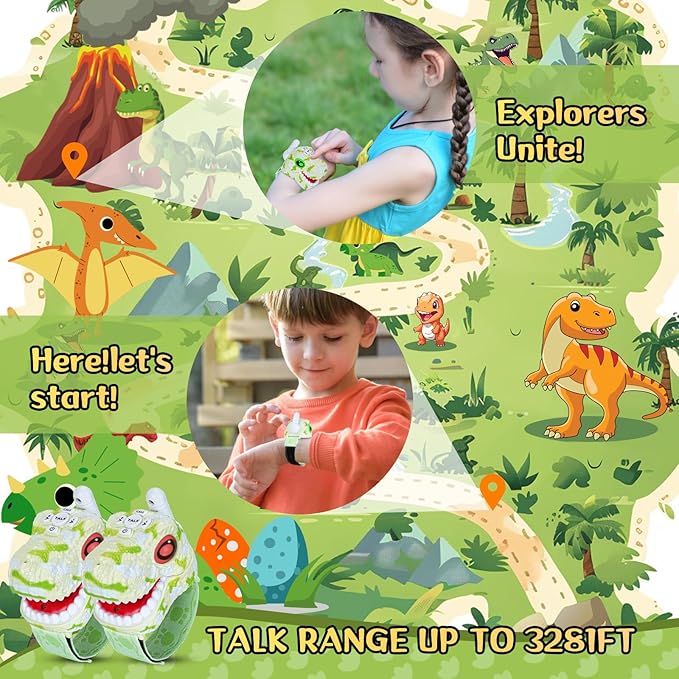 Walkie Talkies for Kids 2 Packs, Kids Toys for Boys Girls Aged 3 to 8 Years Old for Outdoor Adventure, Camping, Halloween, Christmas, Birthday Gifts (Green, Dinosaur)