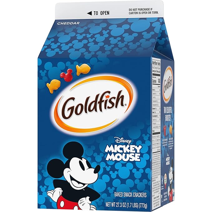 Goldfish Disney Mickey Mouse Cheddar Crackers, Snack Crackers, 27.3 oz carton (Pack of 2)