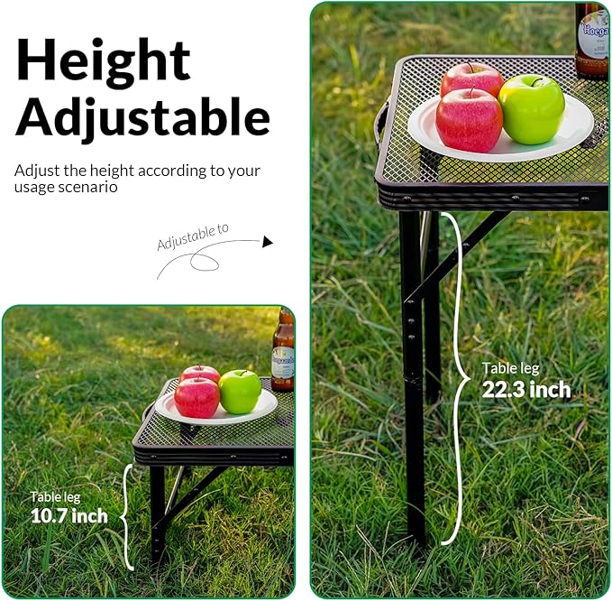 Portable Folding Grill Table, Lightweight Height Adjustable,Camping Picnic Table with Mesh Desktop and Mesh Bag for Outdoor for Picnic,Camping,BBQ,Beach (2 * 1.3FT)