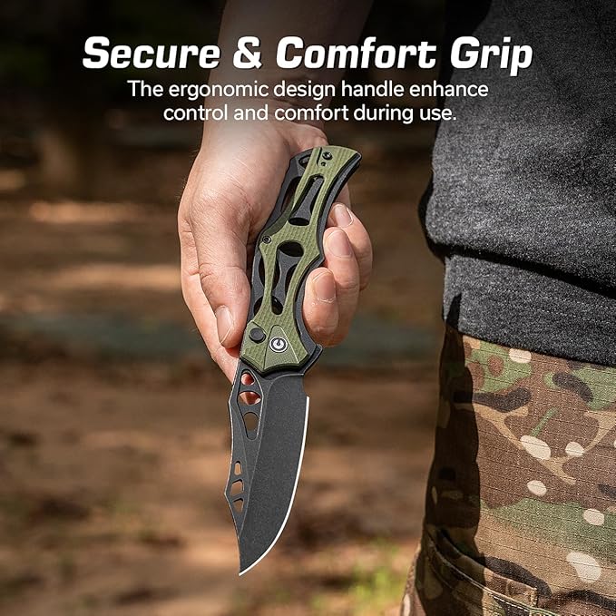 CIVIVI Pocket Knife for Men, Biophase Flipper Tactical Folding Knife, 3.48" Nitro-V Blade Aluminum with G-10 Handle, Lightweight Skeletonized EDC Knife for Camping Hunting, C23083C-2 (OD Green)