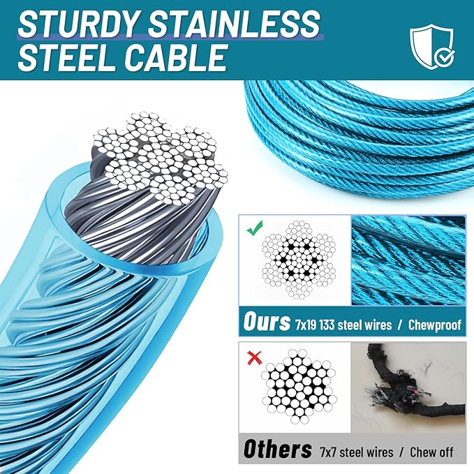 Dog Runner for Yard, Heavy Duty 150FT Dog Runs for Outside with 10FT Tie Out Cable, Trolley System Zipline for Large Dogs Up to 250lbs, Chew Proof Run Cable for Camping