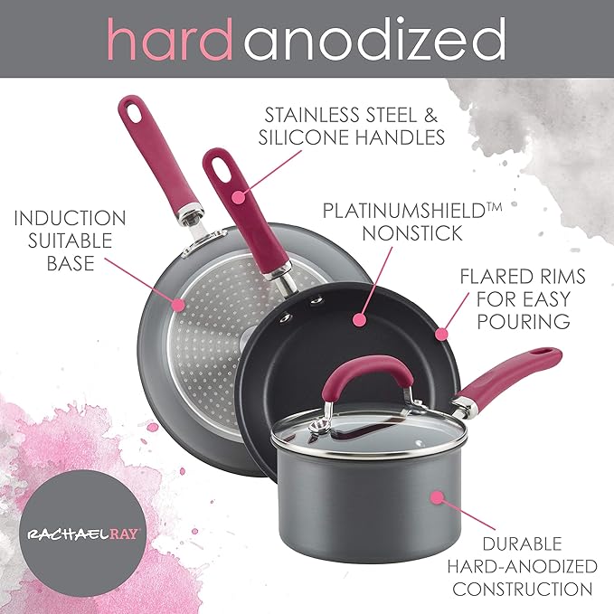 Rachael Ray Create Delicious Deep Hard Anodized Nonstick Frying Pan / Fry Pan / Hard Anodized Skillet - 10.25 Inch, Gray