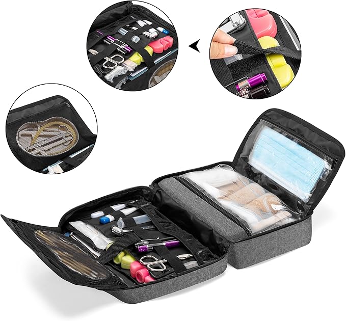 Trunab Portable First Aid Bag Empty, Medical Supplies Bag with 2 Inner Flap, Emergency Trauma Bag for Accessories, Grey