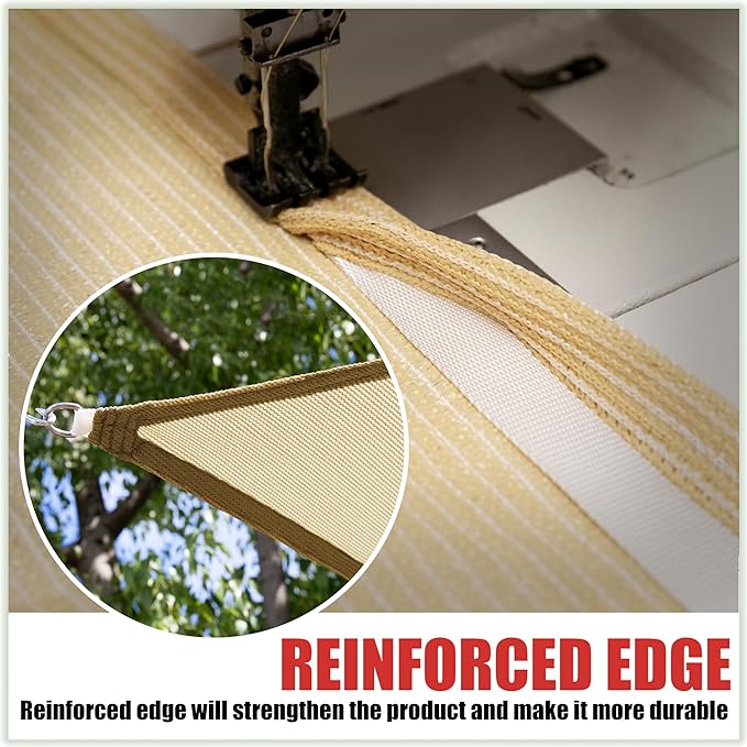 ColourTree 32' x 32' x 32' Brown Triangle Super Ring Sun Shade Sail Canopy Structure, Super Durable Heavy Duty, Reinforced Corners, Edges & 260 GSM Permeable Fabric - 5 Years Warranty
