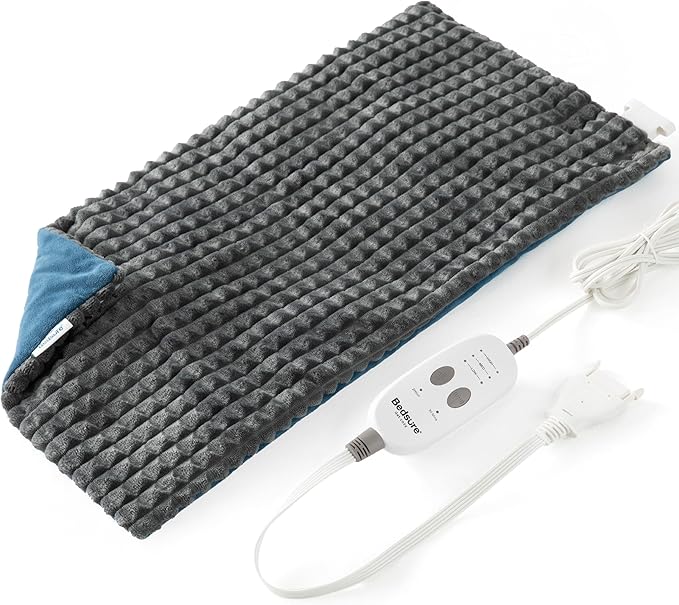 Bedsure Back Heating Pad for Neck and Shoulders, Weighted Heated Pad with Vibration, FSA Eligible Items, Birthday Gifts for Women Men Mom Men, Auto Shut Off, 5lbs 12" x 24", Dark Grey