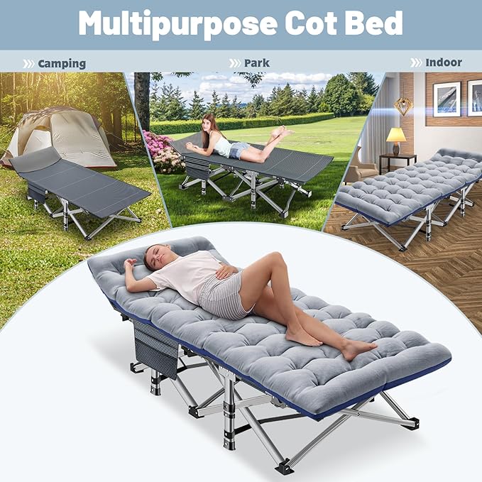 Slsy Folding Camping Cot for Adults with Pad, Padded Portable Sleeping Cots, Camp Bed with Carry Bag for Outdoor Travel, Beach, Hiking