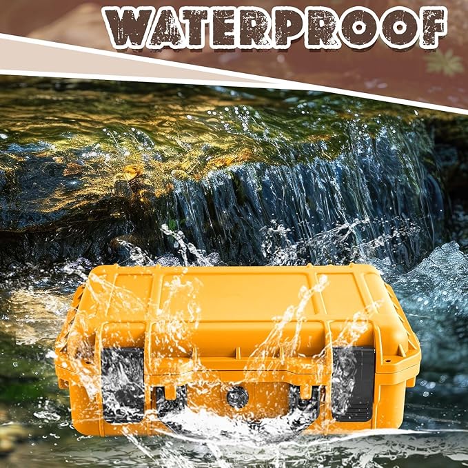 16.3 x 12.4 x 6.5 Inch Waterproof Hard Case with DIY Customizable Foam Insert Portable Protective Case with Knife for Camera Drones Equipments Tools Test Instruments (Yellow)