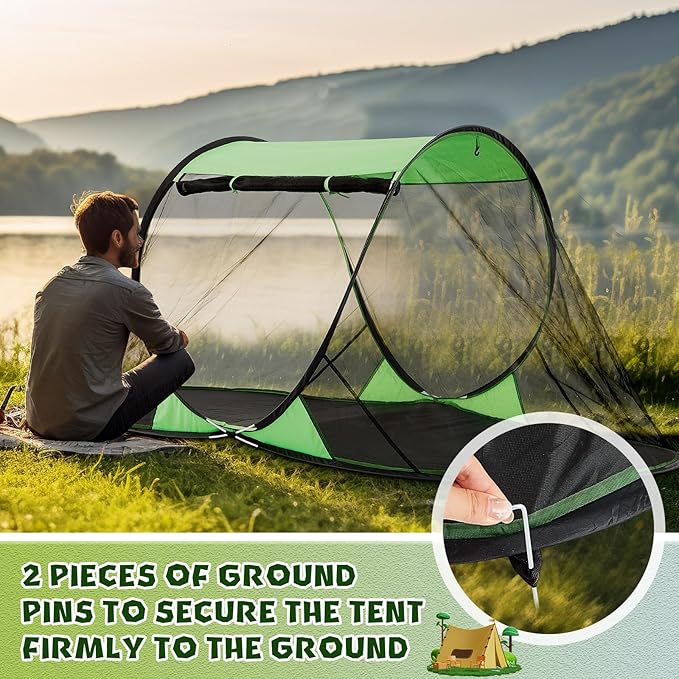 Pop up Mosquito Net Tents for Camping Instant Netting Screen Foldable Pop Tent with Ground Pin Waterproof Freestanding Insect Summer Bed Protection (86.61 x 41.34 x 35.43 inches,Green,1 Pcs)
