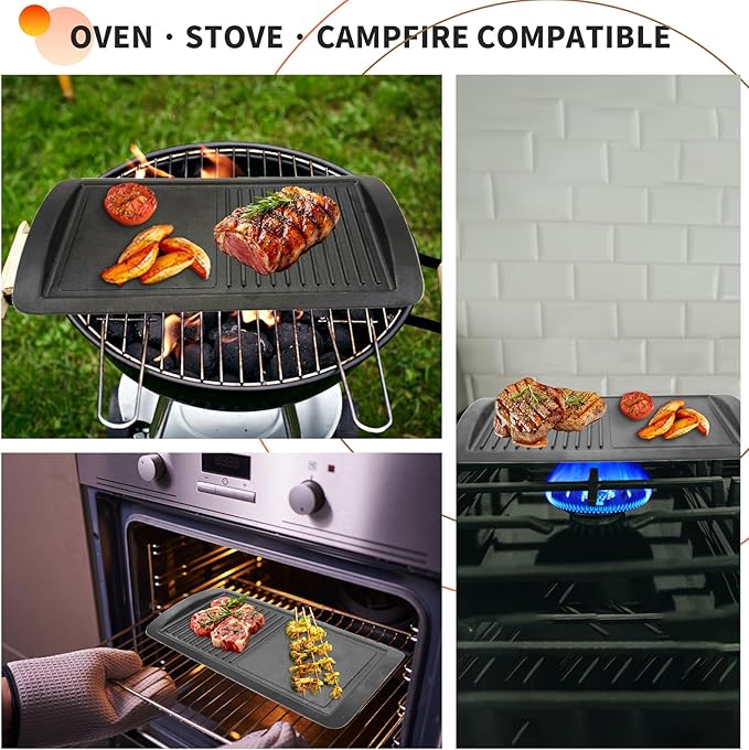 Cast Iron Griddle for Gas Grill, Griddle Pan for Stove Top, Grill Pan for Indoor Cooking, Grill Pans for Outdoor Grill (Black)