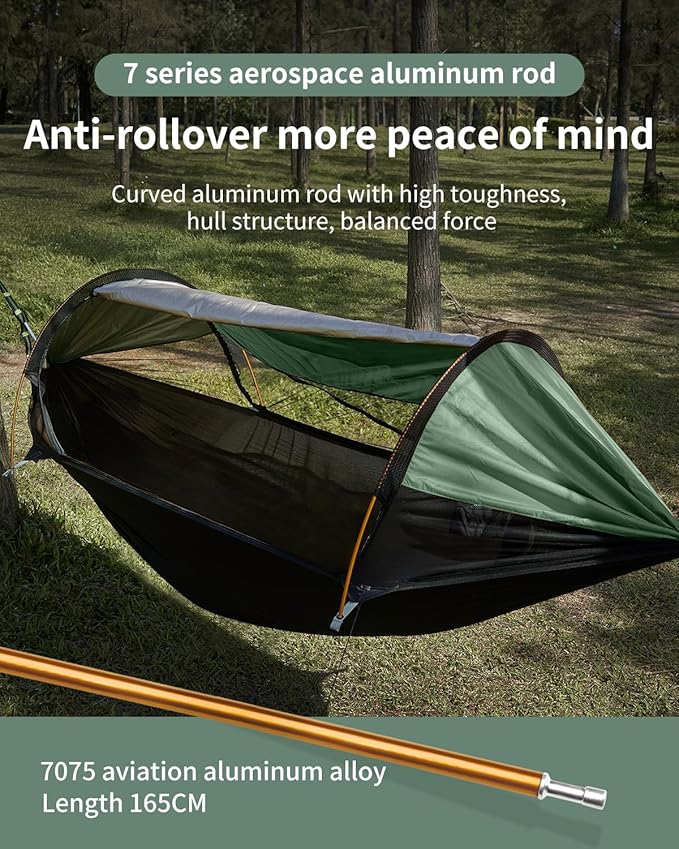 Camping Hammock Tent with Mosquito Net and Sunshade, Extra Large for 2 Person, Lightweight Hanging Hammocks Tree Straps, Bivvy Ground Tent for Outside, Hiking, and Travel