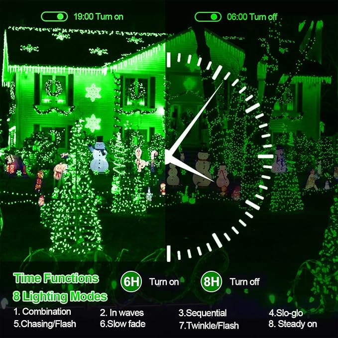 XURISEN 200FT Super Long String Lights, 500 LED 8 Modes & Memory Timer Plug in Twinkle Fairy Lights Decor for Home Xmas Party Wedding