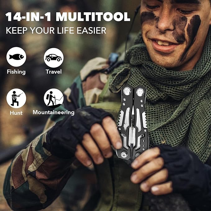 2 Pcs 14-In-1 multi tool pocket knife, Multi tool with Safety Locking- Stainless Steel,