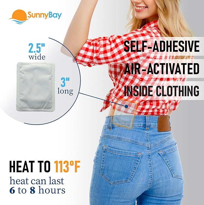 SunnyBay Adhesive Disposable Warming Patches for Back, Neck, Hand, Body, Natural Heat, Ideal for Outdoor Activities: Skiing, Hiking, Hunting, On-The-Go Heat, 2.5x3 Inches, 40 Count