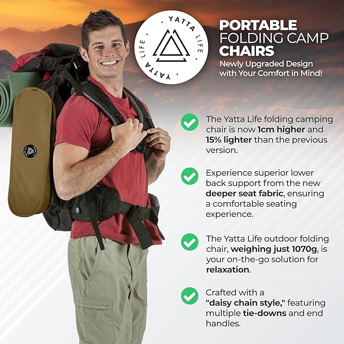 Low Back Folding Camping Chairs with Storage Pouches - Lawn Chairs, Beach Chair, Fishing Chair, Pliante Portable Camping Outdoor Chair, Chaise Camping Chairs for Adults (Khaki)
