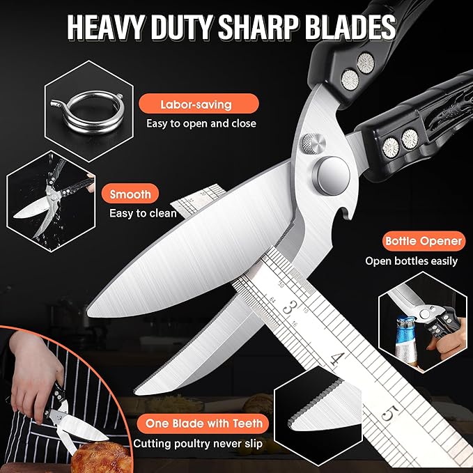 Dream Reach Kitchen Poultry Shears - Heavy Duty Detachable Cooking Scissors for Cutting Chicken, Meat Kitchen Black Food Scissors with Serrated Edge Thanksgiving