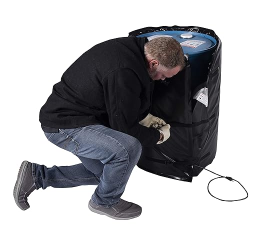 Powerblanket BH55RR-80 Industrial Grade/Weather Resistant D-15 Vinyl Shell 55 gal Insulated Drum Heating Blanket, Fixed Internal Thermostat 80 Degree F, Barrel Heater, Black
