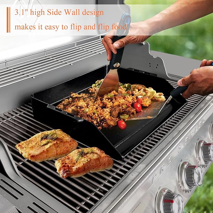 Universal Cast Iron Cooking Griddle 18" x 14", Porcelain Nonstick Coating Griddle, Flat Top Grill Plate with Extra High Sidewalls, for Gas Grills, Oven, Stove