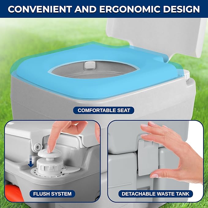 SereneLife 5.2 Gallon Camping Toilet For Adults, Portable Leak Proof Porta Potty with Detachable Waste Tank, Level Indicator, Carry Bag, Suitable for Camping, Hiking, and Boating