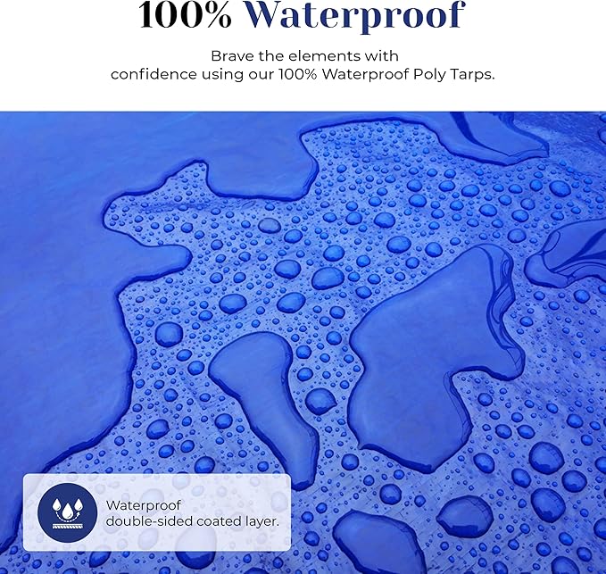 Tarps Now 20x40 ft Heavy Duty Plastic Tarp – Blue Poly Tarp, 6 MIL Waterproof Cover w/Aluminum Grommets, Reinforced Edges, Tear Resistant Polyethylene for Camping, Roofing, Construction, Outdoor Use