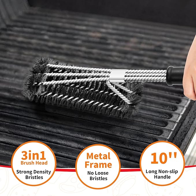 NEXCOVER Grill Brush - 18'' Safe Wire BBQ Brush for Outdoor Grill, 3 in 1 Efficient Stainless Steel Grilling Cleaner, BBQ Accessories for All Grates