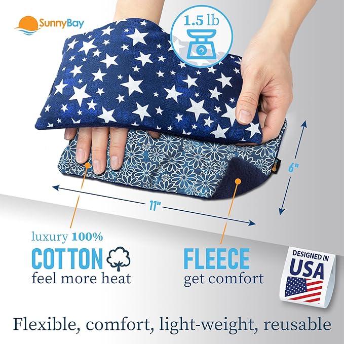 SunnyBay Small Microwave Heating Pad, Microwavable Versatile Cold/Heated Neck and Shoulder Wrap for Back Pain and More, Moist Heat Cotton-Fleece Pad, 6x11 Inches, Blue Star and Royal Flower, Pack of 2
