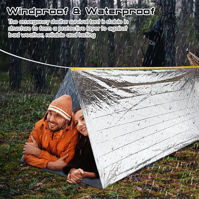 Woanger 4/10/20 Pcs Emergency Thermal Tent Survival Shelter Ten 8 ft x 3 ft Emergency Homeless 2 Person Tube Lightweight Camping Tents Shelters for Hiking Backpacking Camping Outdoor