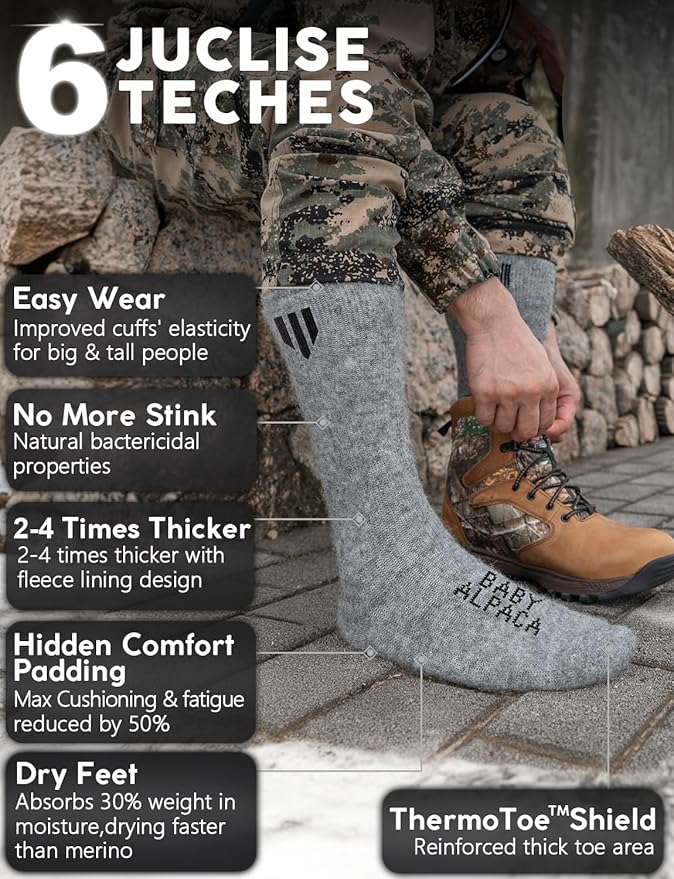 Alpaca Wool Boot Socks Men and Women, Heavyweight Thick Thermal Socks Cold Weather Hunting Hiking, Moisture Wicking