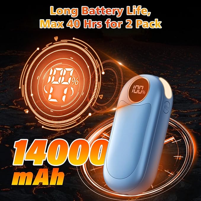 Hand Warmers Rechargeable 2 Pack, Dual Sided Electric Hand Warmer, 20Hrs Warmth, 8 Heating Mode, Portable Charging Pocket Heater for Men, Women, Raynauds, Camp, Hunting, Golf