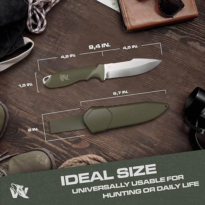 WOLF-I Full Tang Survival Knife with Sheath - Stylish Tactical Fixed Blade - Made of D2 Steel - Bushcraft and Camping Knife Survival - Perfect EDC Outdoor Knife with TPE Handle