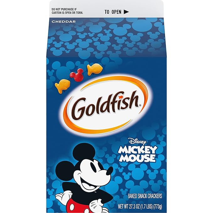 Goldfish Disney Mickey Mouse Cheddar Crackers, Snack Crackers, 27.3 oz carton (Pack of 2)
