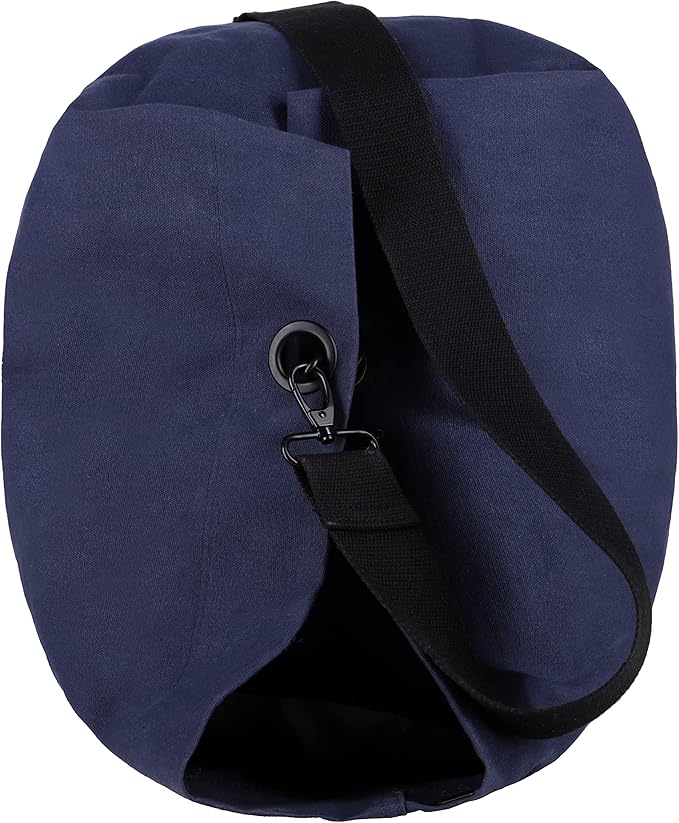 WHITEDUCK Top Load Canvas Folding Duffel Bag, Water Resistant Army Style Shoulder Bag for Men and Women- Gym, Sports, Travel, Hiking, Camping, Backpacking (Large 25" x 42",Blue)