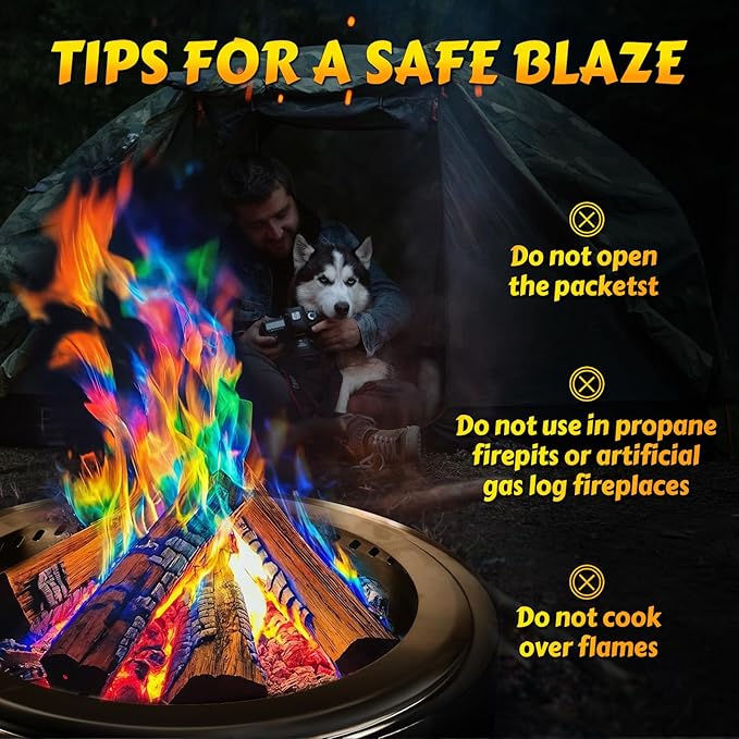 HGD (12 Pack) Magic Campfire Fire Color Changing Packets for Fire Pit, Indoor/Outdoor Fireplace, Bonfire - Rainbow Magical Flame, Camping Accessory, Compatible with Wood
