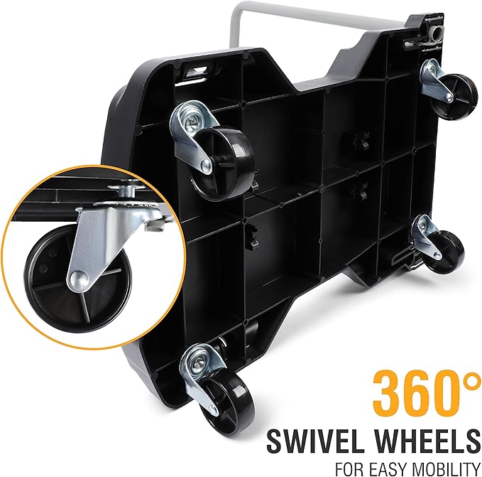 Olympia Tools Fully Folded Resin Push Cart Dolly - 330 Lb. Loading Capacity Foldable Moving Platform Cart Hand Truck - Black Collapsible Heavy Duty Folding & Rolling Flatbed Cart with 4 Swivel Wheels