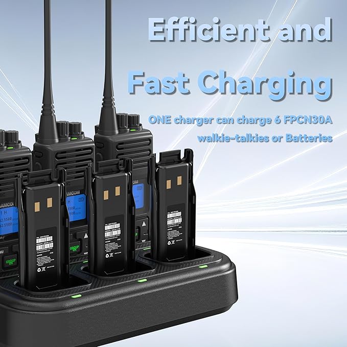 SAMCOM FPCN30A Radios Walkie Talkies Long Range Business Commercial Programmable UHF 2 Way Radios Two-Way Radio(6 Pack) with 6 Way Multi Gang Charger & Earpieces