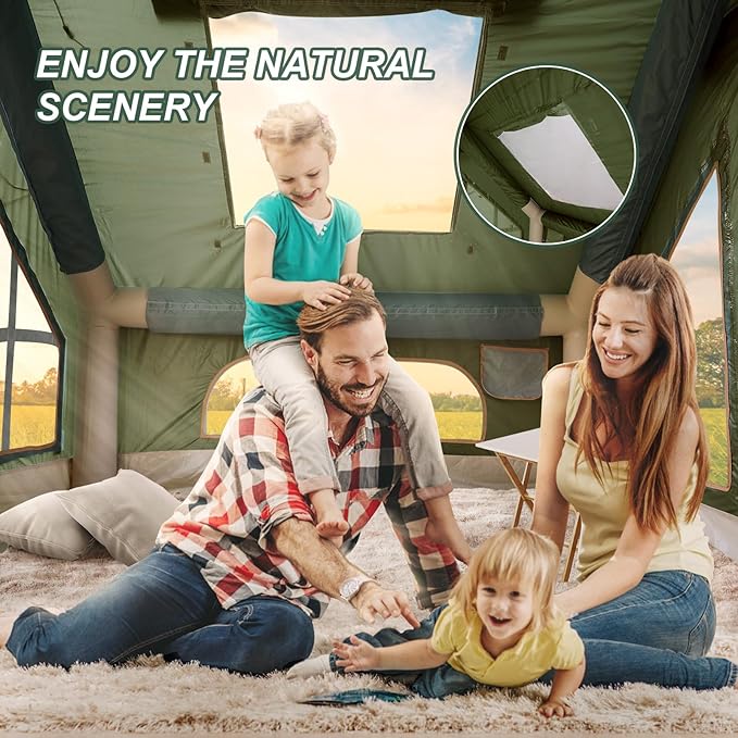 Inflatable Camping Tent with Pump and Stove Jack, 4-6 Person Inflatable Tent for Camping, Easy Setup Waterproof Inflatable House Tent