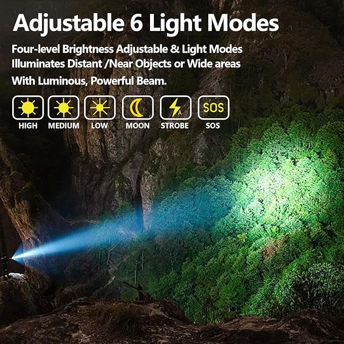 2000 Lumens Tactical Flashlight,LED Flashlight Flash Light Duty Rechargeable Flashlights with USB C IP67 Strobe Handheld Flashlight for Outdoor Camping Hiking Biking Emergency Work Light Repair