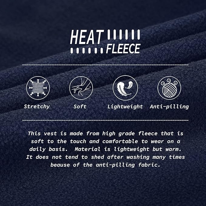 33,000ft Men's Fleece Vest, Lightweight Warm Zip Up Polar Vests Outerwear with Zipper Pockets, Sleeveless Jacket for Winter