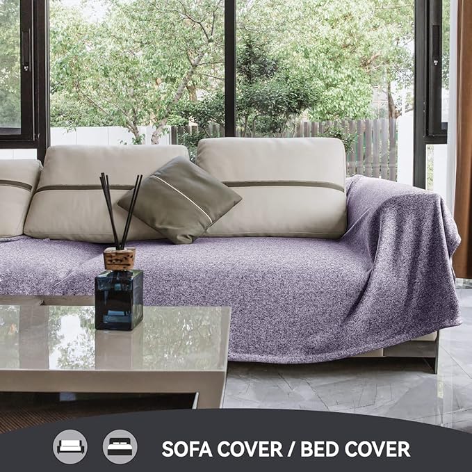 KAWAHOME Summer Sweatshirt Blanket King Size for Bed-Lightweight Breathable Blankets,Soft Thin Knit Jersey Blanket for Hot Sleepers,108 X 90 Inches, Heather Purple