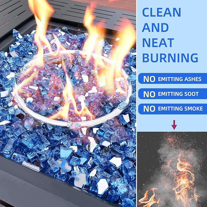 10 Pounds Fire Glass 1/2 Inch High Reflective Tempered Firepit Glass Rocks for Fireplace, Fire Pit Table, Fire Bowl and Landscaping (Pacific Blue)