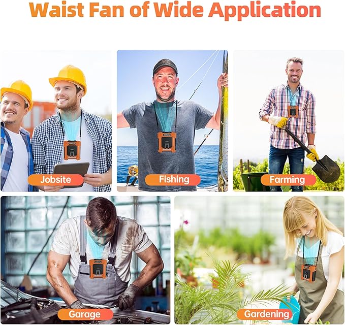 All-New 2025 Version Waist Fan - Portable Belt Clip Fan with 10000mAh Battery, 35H Runtime, 6 Speeds, 59ft/s Strong Wind with LED SOS Light, 18500RPM for Jobsite, Farming, Fishing, and Travel