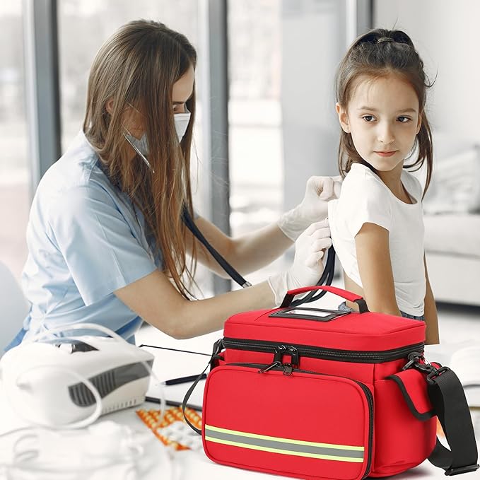 Red Medical Bag Empty First Aid Bag Home Health Nurse Bag, First Aid Storage, Medical Supplies Responder for Nursing Student,Therapist,Doctors