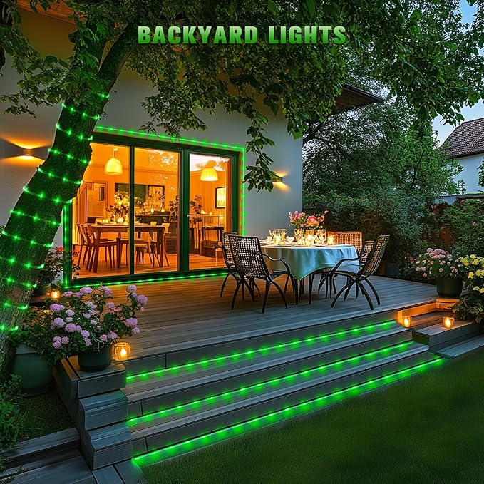 JMEXSUSS 2 * 200 LED Green Solar Rope Lights, 66ft IP 65 Waterproof Solar String Light Outdoor, 8 Modes Christmas Lights for Camp Trampoline Ladder Slide Tent