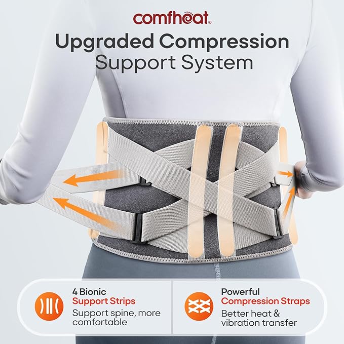 Cordless Heating Pad with Vibration Massage for Back Pain Relief, 10000mAh Long Lasting Battery Portable Lower Back Massager Heated Back Brace Father's Day Gifts, for Dad Mom, Fits Size S/M