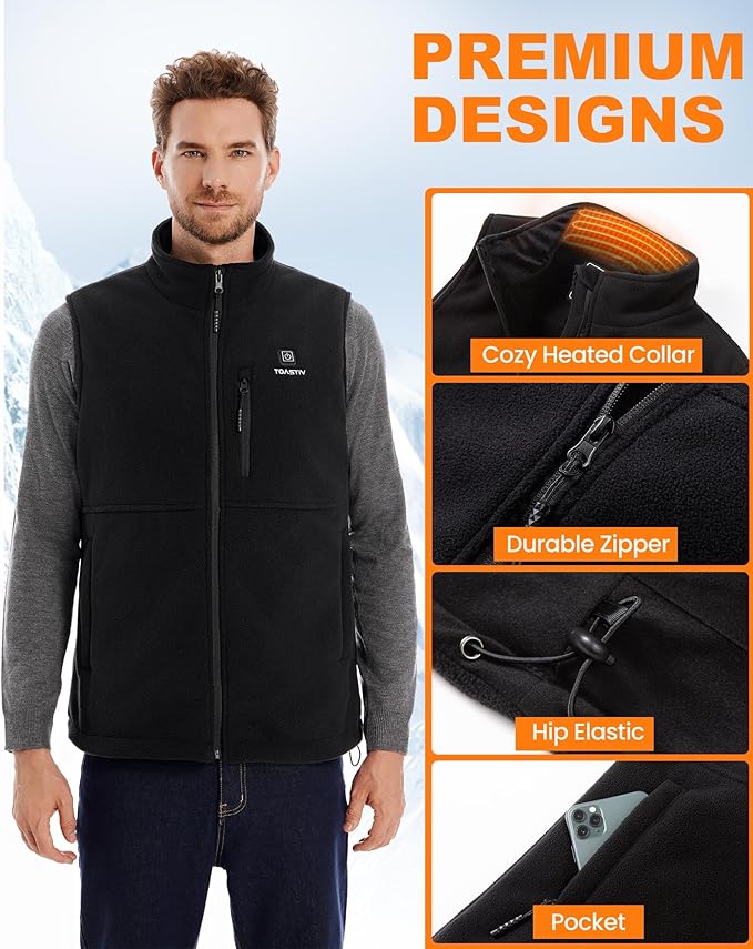 Men's Heated Vest, USB Electric Heated Polar Fleece Vest Lightweight Heating Vest (Battery Not Included)