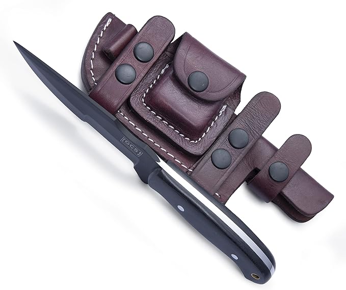 GCS Handmade Fixed Blade Hunting Knife with D2 steel Steel Blade and Micarta Handle for Hunting Camping and EDC with Leather Sheath-GCS 304 Black