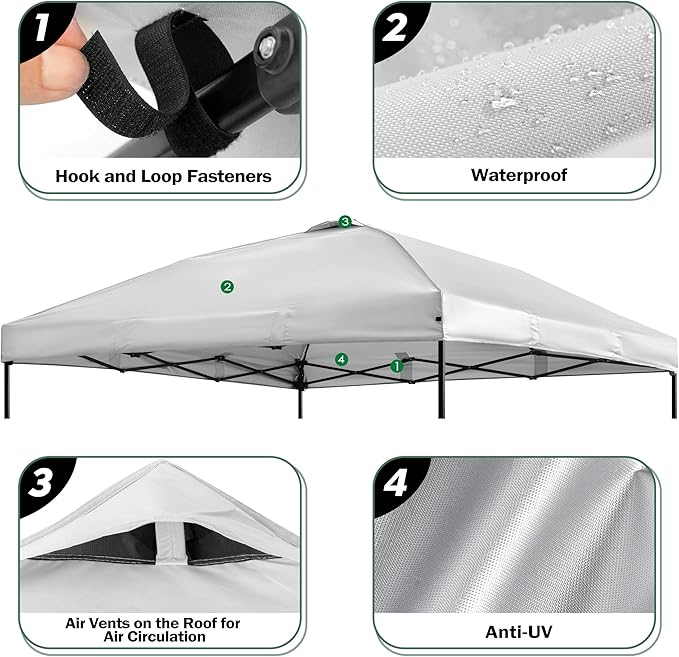 Canopy Replacement Top Cover for 10x10ft Pop Up Canopy Tent with Air Vent, Waterproof UV Protection - for Outdoor, Patio, Event, Garden (White)