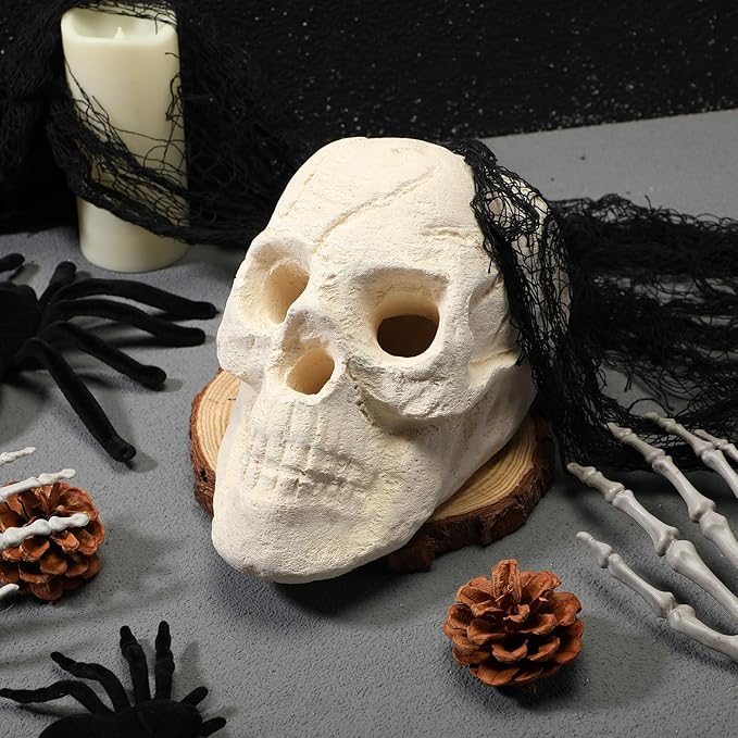 6 Pack Fire Pit Skulls 8.7 Inch Halloween Imitated Human Ceramic Firepit Head Fireproof Skulls Bonfire Accessories Fake Logs Halloween Decor for Gas Campfire Fireplace Wood Fires (White)
