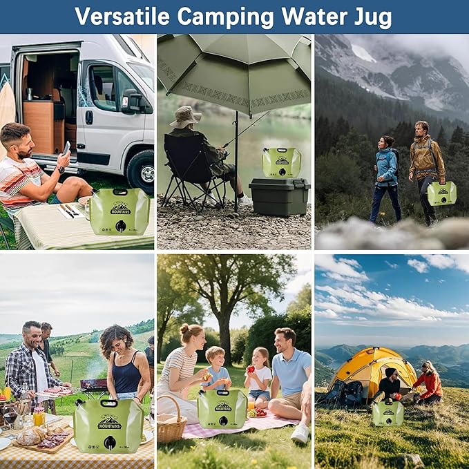 Camping Water Jug 2.1 Gallon Collapsible Water Container Portable Water Bag for Travel Outdoor Hiking BPA Free Lightweight (Green (2.1 Gal), 4)