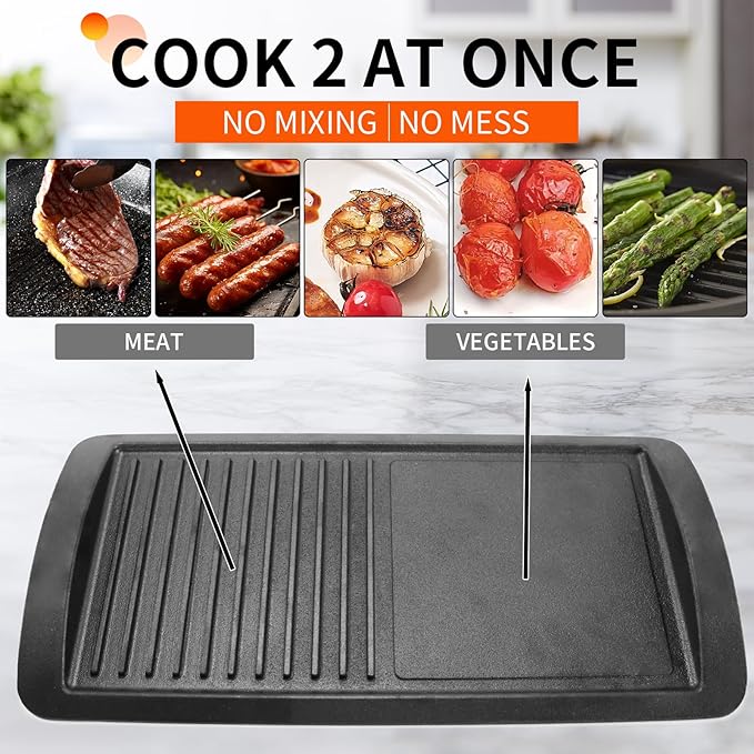 Cast Iron Griddle for Gas Grill, Griddle Pan for Stove Top, Grill Pan for Indoor Cooking, Grill Pans for Outdoor Grill (Black)
